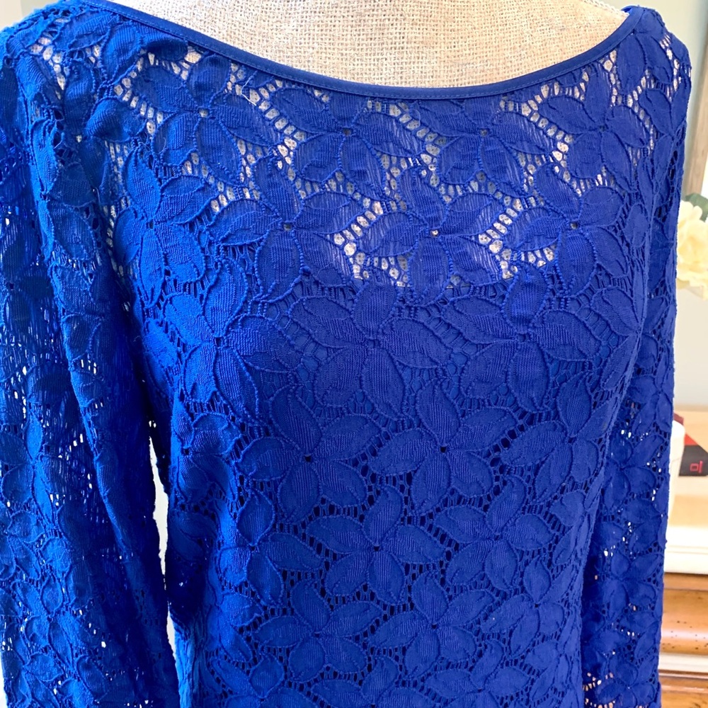 Lace Dress. Long Sleeve. Blue. Medium